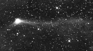 Komet Jacques am 11. Juli mit einem ferngesteuerten 12"-Astrografen aus der Morgendämmerung Namibias gefischt und stark kontrastverstärkt, um feine Schweifdetails sichtbar zu machen. [Gerald Rhemann] 