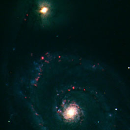 Binnen Minuten entstanden im Rahmen der öffentlichen MONET-Demonstration am 14. Februar drei Farbauszüge der Galaxie M 51; die Rohbilder wurden hier schnell mit ImageJ zu einem Farbkomposit überlagert. In den Daten steckt natürlich noch viel mehr. [AIR]