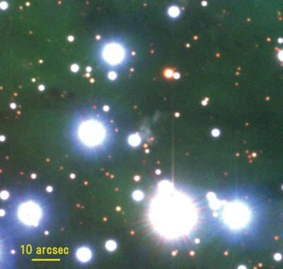 Ein Echtfarbenbild des Lichtechos beim Supernovarest Cas A, dessen Spektroskopie die Natur der Sternexplosion vor drei Jahrhunderten enthüllte, aufgenommen mit dem Subaru-Teleskop. [National Astronomical Observatory of Japan]