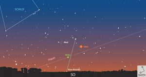 Trio Mond - Merkur - Saturn in der Morgendämmerung am 15.1.2018 