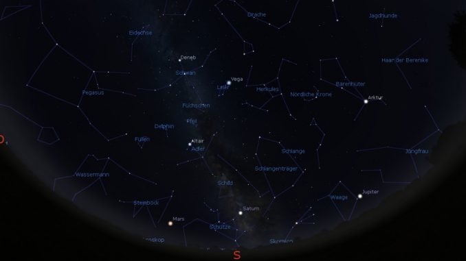 Blick an den Augusthimmel am 1.8.2018 um 23:00 MESZ.